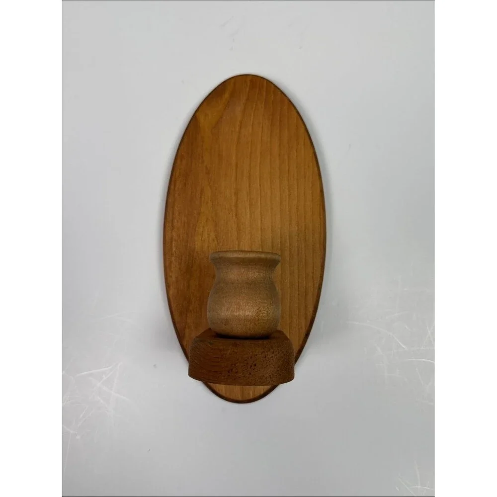 Vintage Mid Century Modern Teak Wall Candle Hold Scandinavian Style Wood Sconce